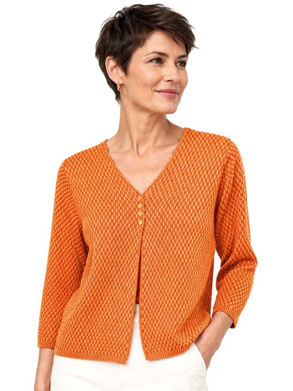 Juliana Collezione Golden Orange Silk Knit Cardigan Sweater